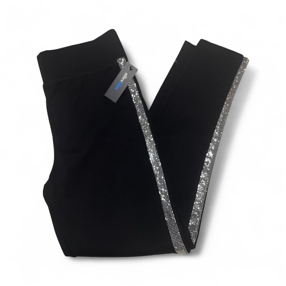 Alice Blue Black Leggings with Rhinestone Silver Accents Sides Size Medium